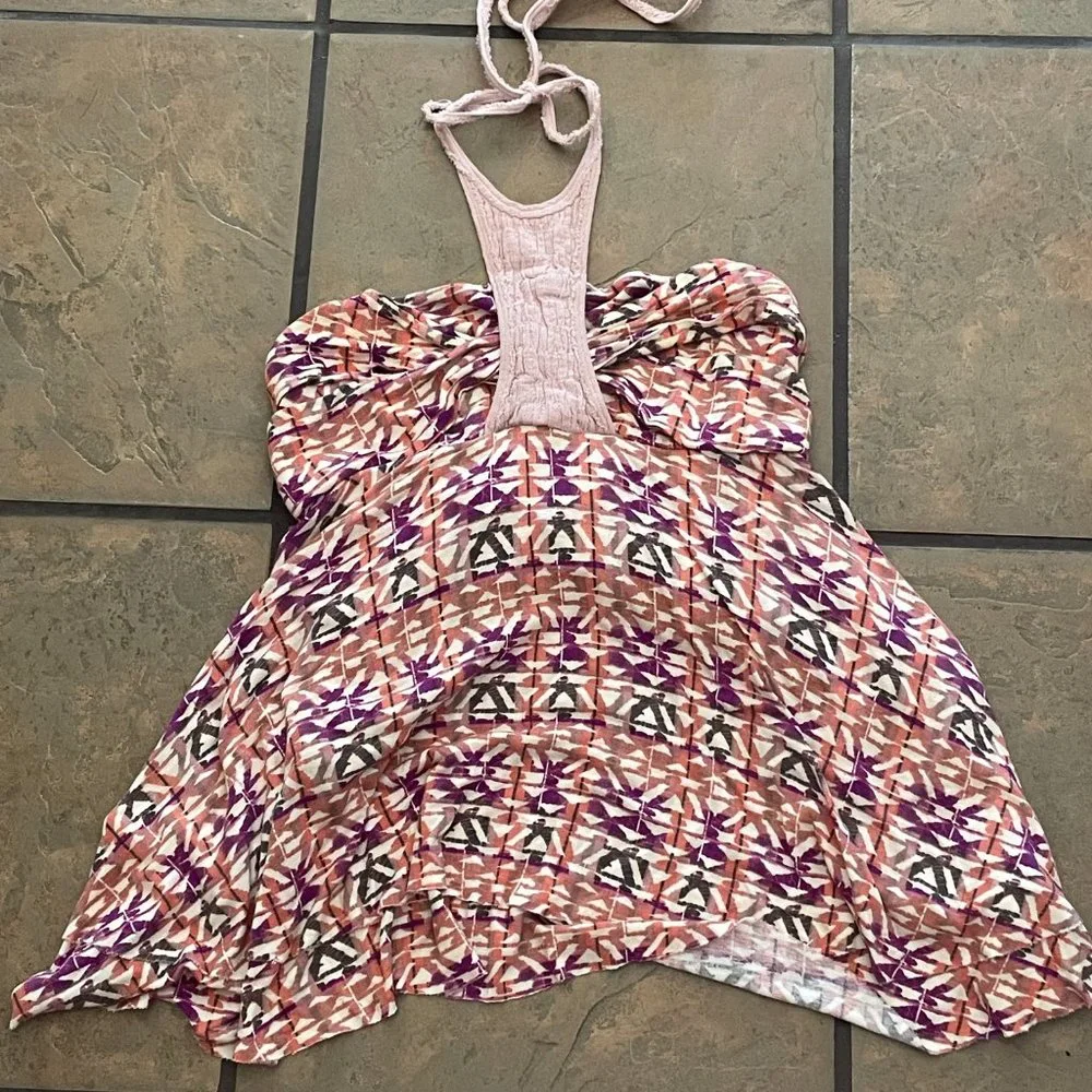 Free People Asymmetrical , Tiered Babydoll Halter Top